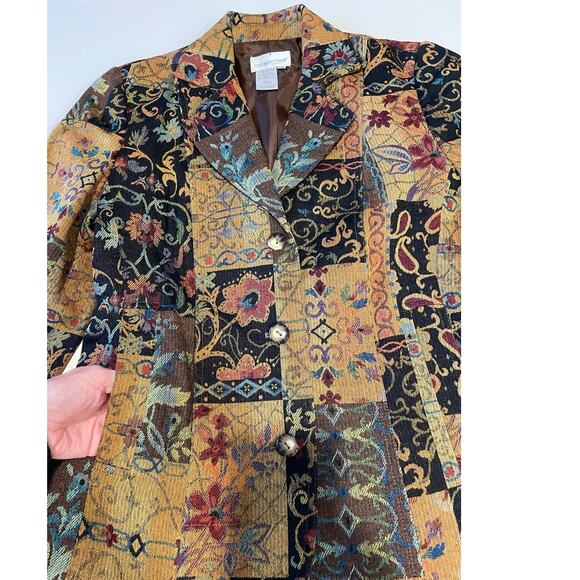 Coldwater Creek Tapestry Patchwork Blazer Jacket Sz SP Velvet Cuffs Shabby Chic - Picture 6 of 12
